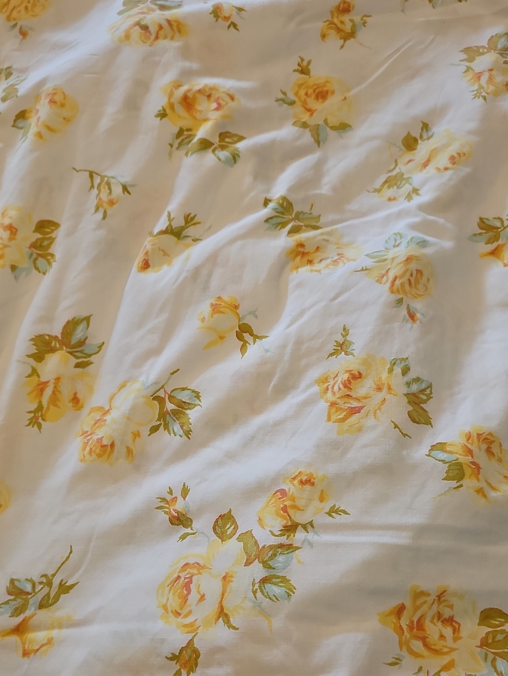 Vintage 70s Yellow Floral Cotton Sheet - Queen Flat